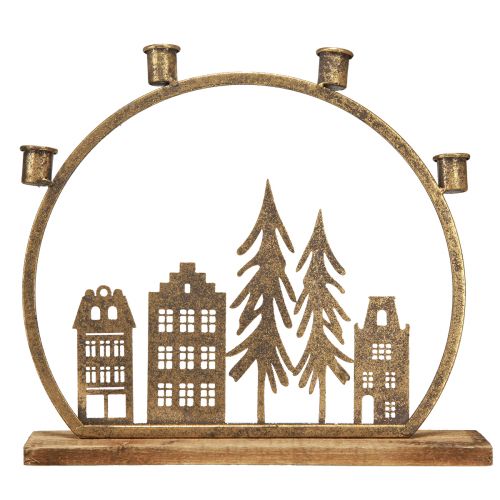 Artikel Goldener Weihnachtlicher Stabkerzenhalter "Häuserreihe" 36x32cm für festliche Tischdeko