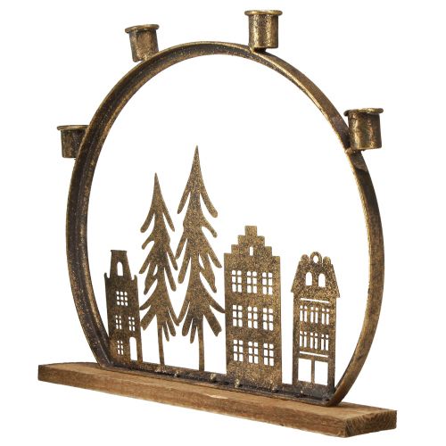 Artikel Goldener Weihnachtlicher Stabkerzenhalter "Häuserreihe" 36x32cm für festliche Tischdeko