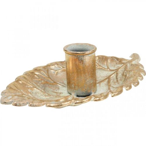 Stabkerzenhalter Teller Laubblatt Golden 16,5x10,5x5cm