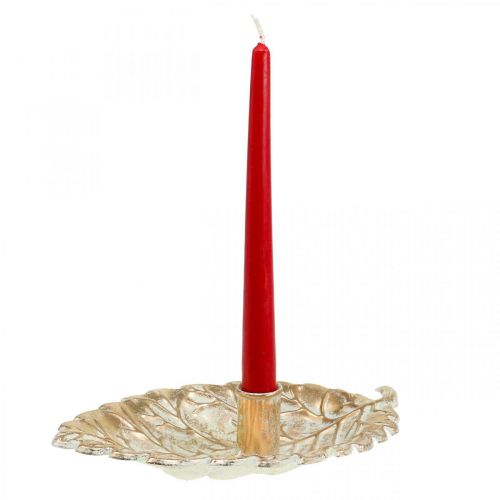 Stabkerzenhalter Teller Laubblatt Golden Vintage 26x16x6cm