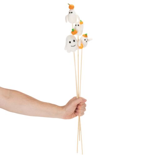 Artikel Geisterfiguren auf Holzstab 54cm Weiß Orange Halloween 8 Stück