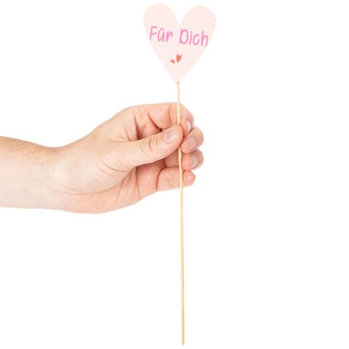 Herzstecker aus Holz mit Schriftzug "Für Dich" 31 cm, Natur, Rosa, Weiß, 12 Stück | Floristik21.de