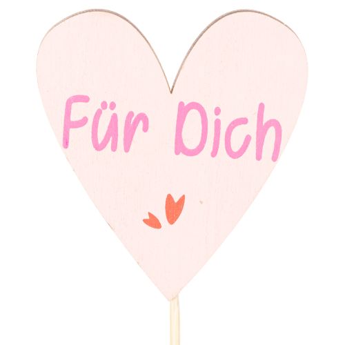 Herzstecker aus Holz mit Schriftzug "Für Dich" 31 cm, Natur, Rosa, Weiß, 12 Stück | Floristik21.de