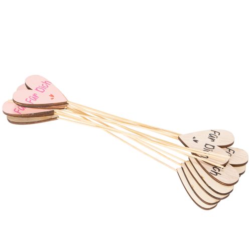 Herzstecker aus Holz mit Schriftzug "Für Dich" 31 cm, Natur, Rosa, Weiß, 12 Stück | Floristik21.de