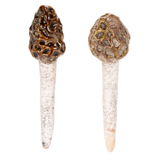 Künstlicher Morchel-Pilz Stecker Keramik 13cm Braun 2 Stück