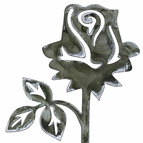 Floristik21 Metallstecker Rose Silber-Grau, Weiß gewaschen Metall 20cm × 8cm 12 St