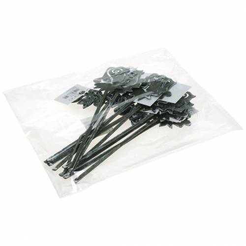 Metallstecker Rose Silber-Grau, Weiß gewaschen Metall 20cm × 8cm 12St