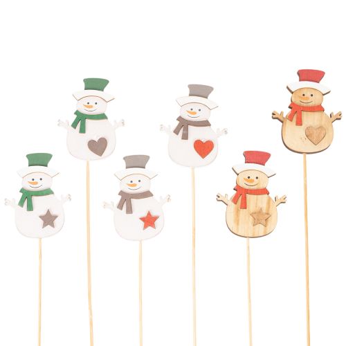 Holzstecker Schneemann 31cm bunt natur 12er-Set für Blumengestecke und Innenraumdeko