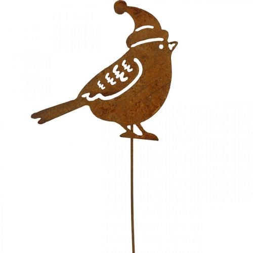 Gartenstecker Vogel mit Mütze Edelrost Deko 12cm 6St
