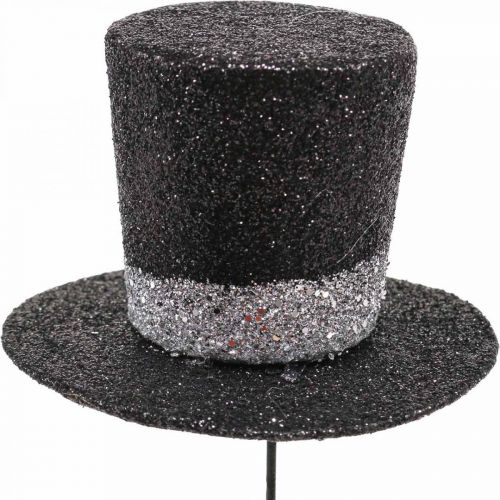 Artikel Silvester Deko Zylinder Hut Dekostecker Glitter 5cm 12 St