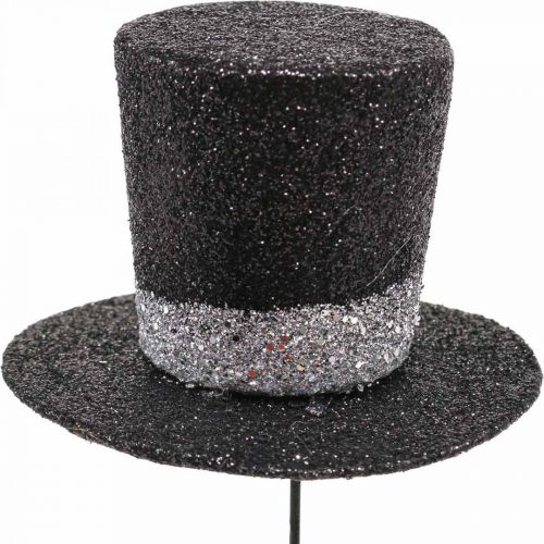 Artikel Silvester Deko Zylinder Hut Dekostecker Glitter 5cm 12St