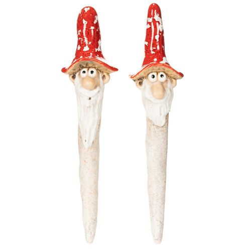 Keramik Gartenstecker Zwerge 17cm Rot mit Pilzhut 2er Set | Floristik21.de