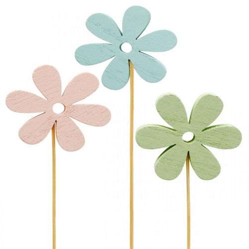 Floristik21 Blumenstecker Holz Dekostecker Blume Farbig 6,5cm 12 St