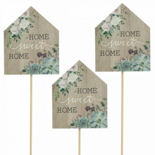 Floristik21 Blumenstecker Holz Home Sweet Home Deko 6,5x7,5cm 18St