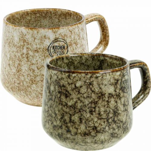 Floristik21 Steingut Tasse Becher mit Henkel Braun, Beige 9,5cm 2St