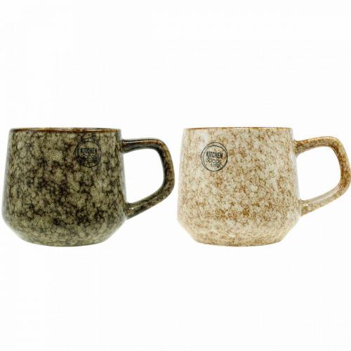 Floristik21 Steingut Tasse Becher mit Henkel Braun, Beige 9,5cm 2St