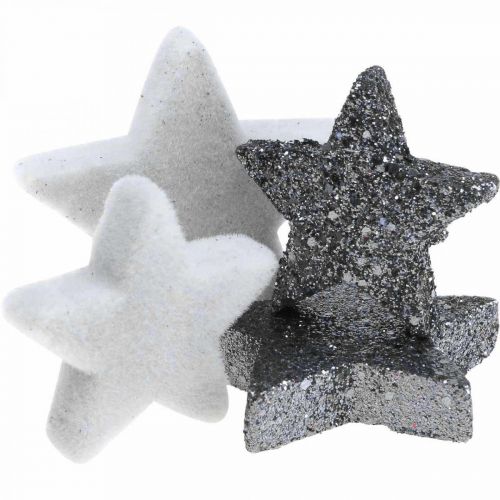 Floristik21 Streudeko Weihnachten Sterne Grau/Schwarz Ø4/5cm 40St