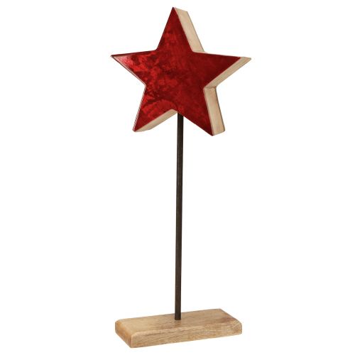Artikel Stern Deko Natur Rot auf Sockel, festliche Tischdeko, weihnachtlicher Schmuck 20x9,5x50cm