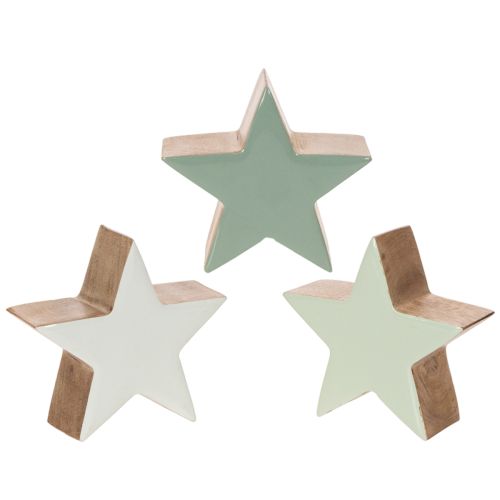 Deko-Holzstern Set 3-teilig 10cm Mintgrün Weiß
