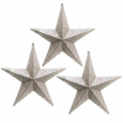 Floristik21 Glitzersterne zum Hängen Champagner Ø21cm 3St