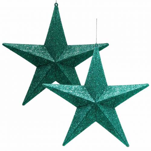 Glitzersterne zum Hängen Smaragd/Petrol Ø21cm 2St