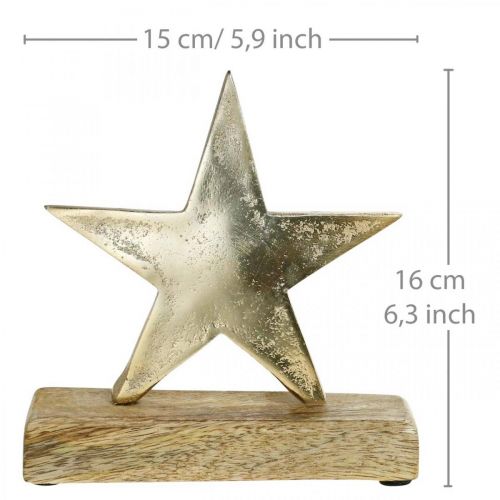Deko-Stern, Metalldeko auf Mangoholz, Adventsdeko B15cm