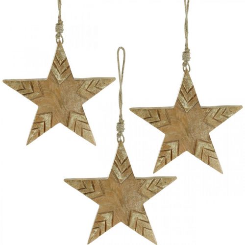 Stern Mangoholz Natur, Golden Holzstern Weihnachten 19,5cm 3 St