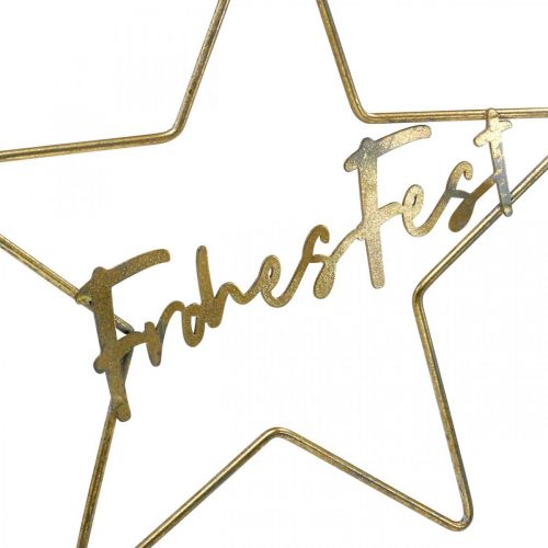 Stern “Frohes Fest”, Dekoring in Sternform, Metalldeko für Weihnachten Golden, Silbern 32×39,5cm