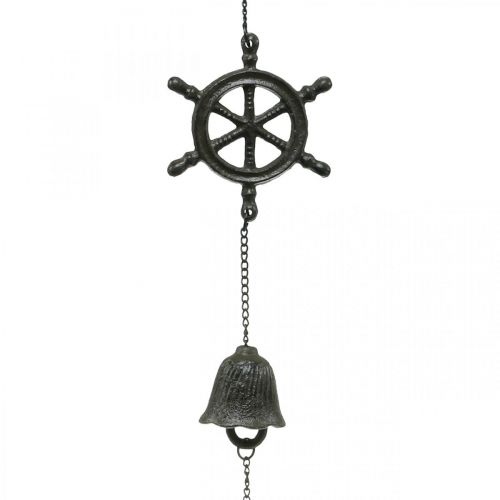 Vintage Deko Anhänger Steuerrad Glocke, Windspiel Gusseisen L50cm