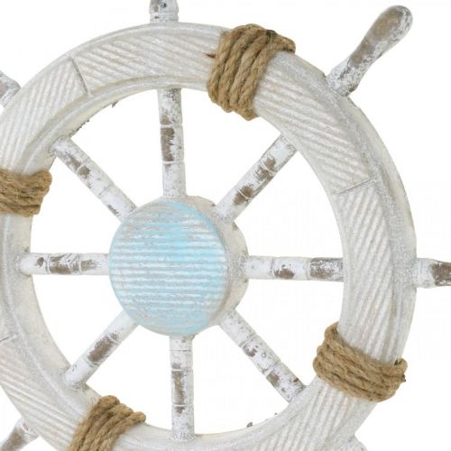 Artikel Maritime Deko, Steuerrad aus Holz Natur, Blau-Weiß Shabby Chic Ø35cm