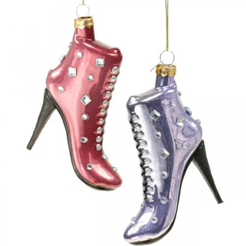 Floristik21 Christbaumschmuck Glas Stiefel Rosa, Lila 10,5cm 2St