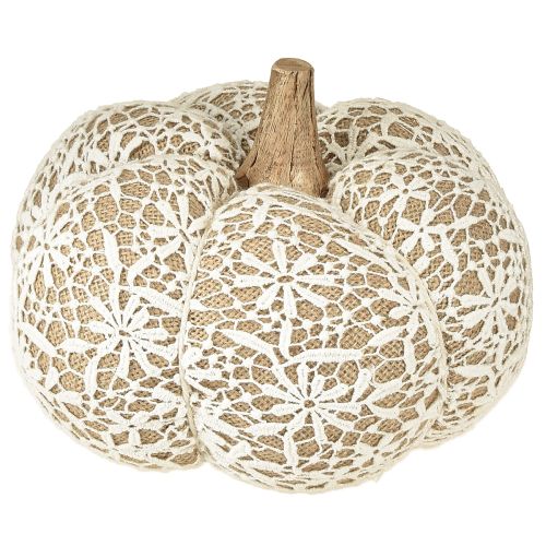 Floristik21 Stoff Kürbis Deko Jute Spitze Weiß/Beige Vintage Deko Ø18cm