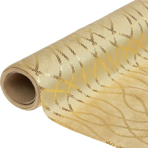 Floristik21 Tischläufer Beige Gold Ketten Tischband Samt 28×270cm