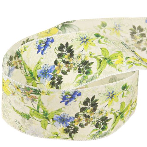 Artikel Stoffband mit Blumen für Floristen Dekoband Grün Blau Gelb 40mm 15m