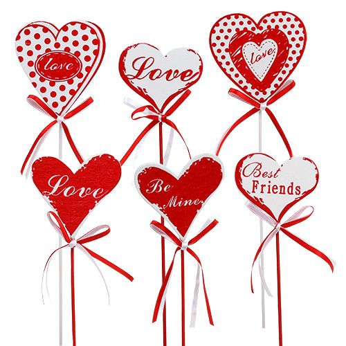 Floristik21 Straußstecker in Herzform, Valentinstag, Blumendeko H6cm 6 St