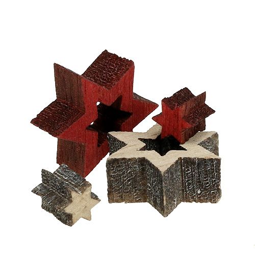 Artikel Holz Sterne Mix zum Streuen Rot, Grau 2cm 96St