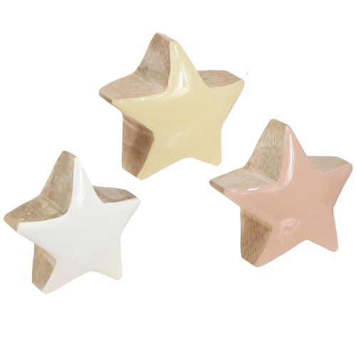 Streudeko Holzsterne Rosa Weiß Gelb Ø3cm 9 St - Elegante Dekoration
