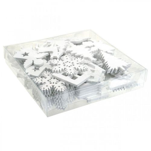 Floristik21 Streudeko Weihnachten Holz Mix Weiß 4cm 72 St
