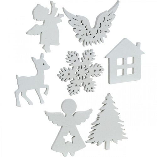 Floristik21 Streudeko Weihnachten Holz Mix Weiß 4cm 72 St