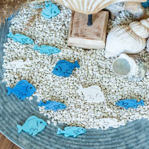 Floristik21 Streudeko Fische Holz Weiß, Blau, Hellblau 4cm 72 St