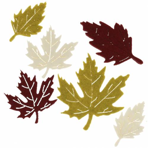 Floristik21 Streudeko Herbstblätter Filz Bordeaux/Creme/Grün 72 St