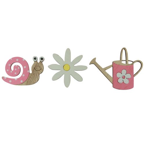 Floristik21 Streudeko Holz Blumen Schnecken Gießkannen Rosa 4cm 36 St