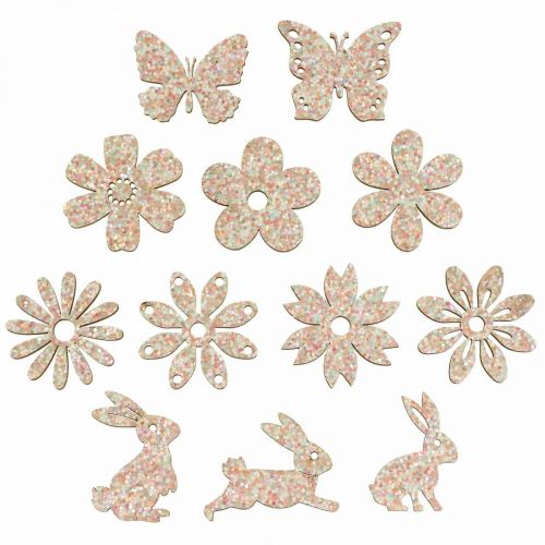 Streudeko Holz, Streuteile Frühling Ostern Rosa 2–4cm 64St