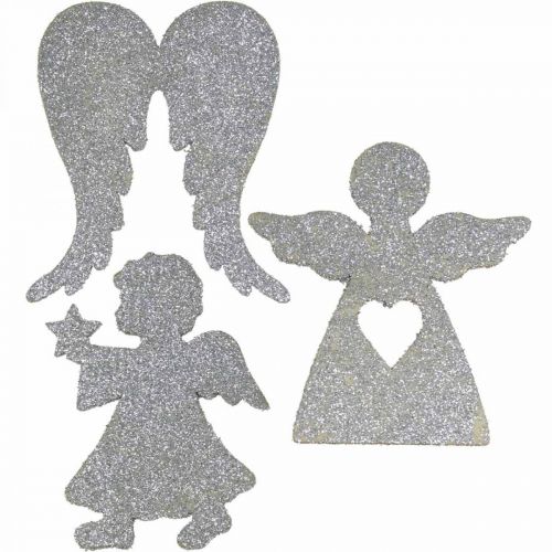 Floristik21 Streudeko Weihnachten Engel Deko Silber Glitter H8cm 24 St