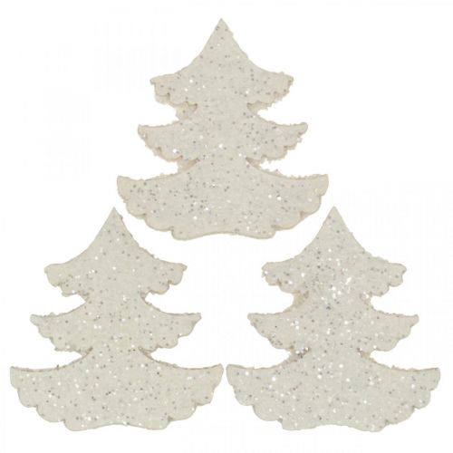 Floristik21 Streudeko Weihnachten Tannenbaum Weiß Glitter 4cm 72 St
