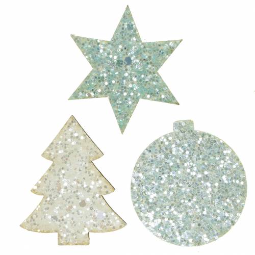Floristik21 Streudeko Weihnachten Weiß/Türkis Pailletten 36 St