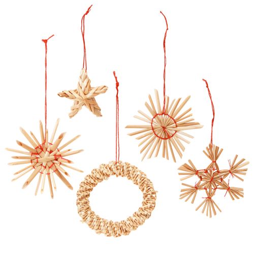 Floristik21 Traditionelle Strohsterne in Rot Natur als Weihnachtsbaumschmuck, ökologisch &amp; vielseitig – 17er Set, Ø4-6cm