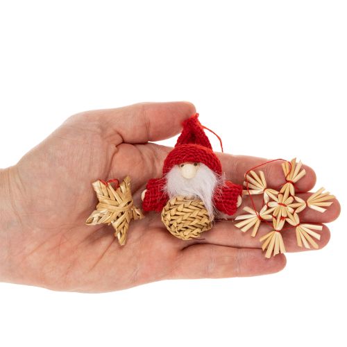Strohanhänger Set mit Figuren und Sternen 4–6cm 30-teilig Natur-Rot für Innenbereich | Floristik21.de
