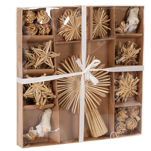 Set aus 35 Strohsternen und Figuren für Christbaumschmuck, naturfarbene Dekoration | Floristik21.de