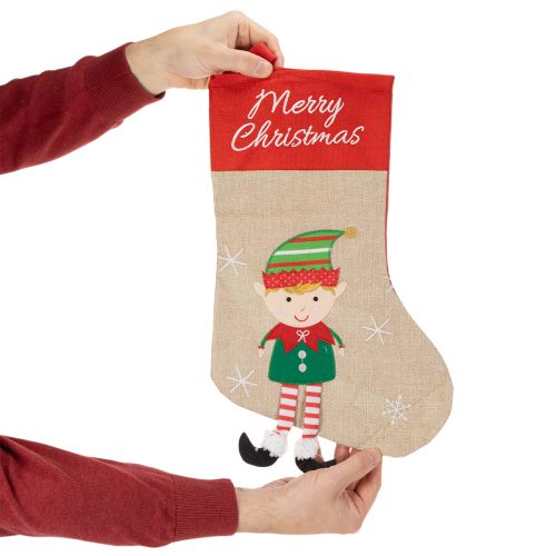 Weihnachtsstrümpfe aus Stoff mit Motiven, 50 cm, Rot und Beige, 3er-Set | Floristik21.de